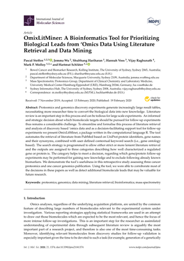 A Bioinformatics Tool for Prioritizing Biological Leads from ‘Omics Data Using Literature Retrieval and Data Mining