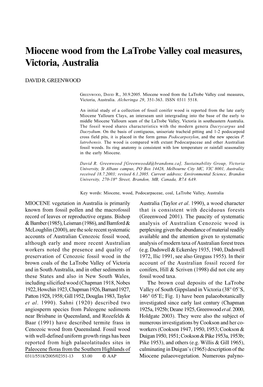 Miocene Wood from the Latrobe Valley Coal Measures, Victoria