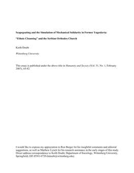 Scapegoating and the Simulation of Mechanical Solidarity in Former Yugoslavia: “Ethnic Cleansing” and the Serbian Orthodox