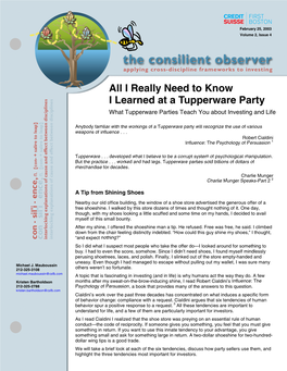 All I Really Need to Know I Learned at a Tupperware Party What Tupperware Parties Teach You About Investing and Life