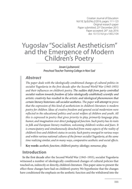Yugoslav “Socialist Aestheticism” and the Emergence of Modern