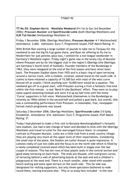 Westfalia Weekend (Fri 1St to Sun 3Rd December 2006): Preussen Munster and Sportfreunde Lotte (Both Oberliga Westfalen) and DJK Tus Hordel (Verbandsliga Westfalen II)