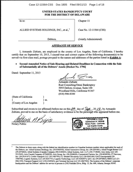 Case 12-11564-CSS Doc 1805 Filed 09/11/13 Page 1 of 18 Case 12-11564-CSS Doc 1805 Filed 09/11/13 Page 2 of 18 Allied Systems Holdings, Inc