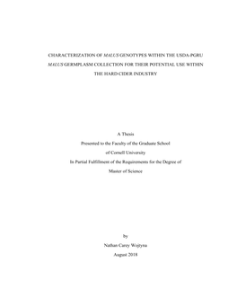 Characterization of Malus Genotypes Within the Usda-Pgru Malus Germplasm Collection for Their Potential Use Within the Hard Cider Industry