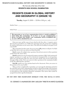 Regents Exam in Global History and Geography Ii (Grade 10)