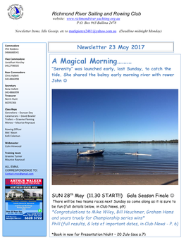 Richmond River Sailing and Rowing Club Website: P.O