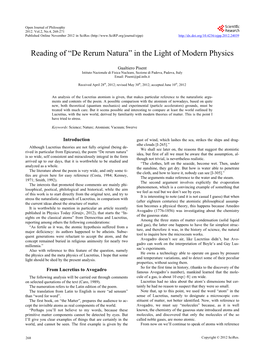 Reading of “De Rerum Natura” in the Light of Modern Physics