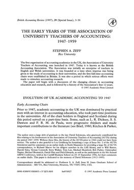 The Early Years of the Association of University Teachers of Accounting: 1947-1959
