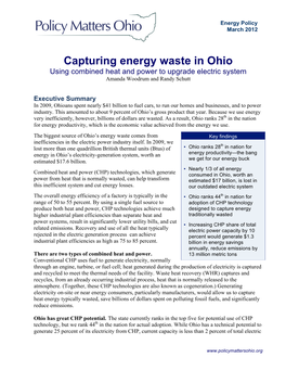 Capturing Energy Waste in Ohio Using Combined Heat and Power to Upgrade Electric System Amanda Woodrum and Randy Schutt