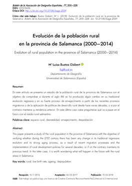 Evolución De La Población Rural En La Provincia De Salamanca (2000–2014)