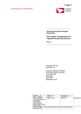 PTA Models of Organisation for Regional Transport Governance