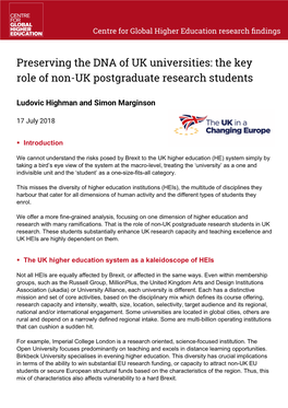 The Key Role of Non-UK Postgraduate Research Students