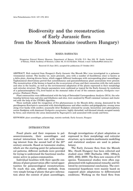 Biodiversity and the Reconstruction of Early Jurassic Flora from the Mecsek