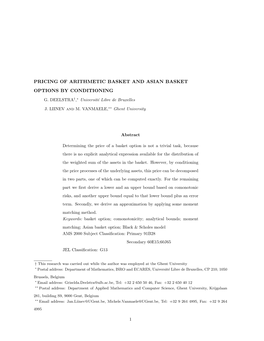 Pricing of Arithmetic Basket Options by Conditioning 3 Sometimes to Poor Results