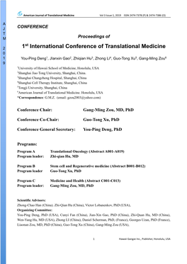 1St International Conference of Translational Medicine