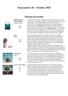 CD – Octobre 2015