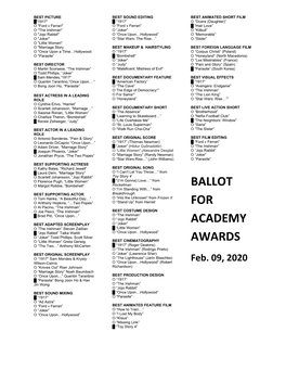 Oscar Ballot 2020-Filled