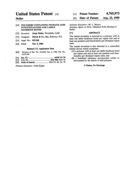 United States Patent (19) 11 Patent Number: 4,765,973 Heller 45 Date of Patent: Aug