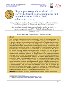 Onychophorology, the Study of Velvet Worms