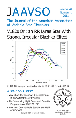 JAAVSO 2013 the Journal of the American Association of Variable Star Observers V1820 Ori: an RR Lyrae Star with Strong, Irregular Blazhko Effect