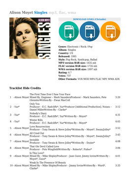 Alison Moyet Singles Mp3, Flac, Wma