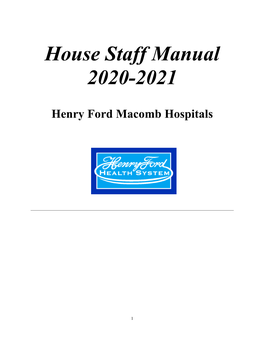 House Staff Manual 2020-2021