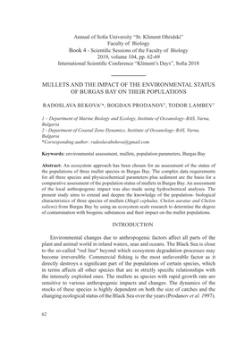 Mullets and the Impact of the Environmental Status of Burgas Bay on Their Populations