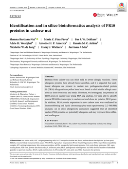 Identification and in Silico Bioinformatics Analysis of PR10 Proteins in Cashew Nut