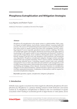 Phosphorus Eutrophication and Mitigation Strategies