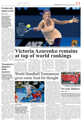 Victoria Azarenko Remains at Top of World Rankings