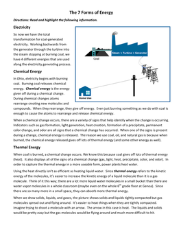 The 7 Forms of Energy Directions: Read and Highlight the Following Information