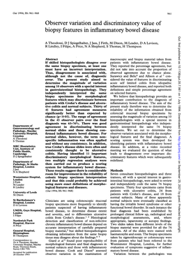 Biopsy Features in Inflammatory Bowel Disease Gut: First Published As 10.1136/Gut.35.7.961 on 1 July 1994