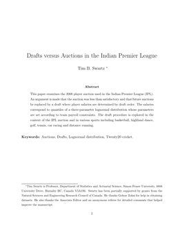Drafts Versus Auctions in the Indian Premier League