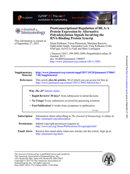 Posttranscriptional Regulation of HLA-A Protein Expression By