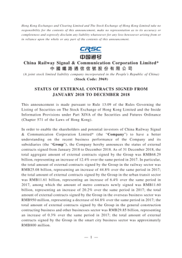 Status of External Contracts Signed from January 2018 to December 2018