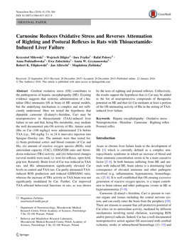 Carnosine Reduces Oxidative Stress and Reverses Attenuation of Righting and Postural Reflexes in Rats with Thioacetamide-Induced