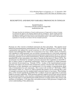 Resumptive and Bound Variable Pronouns in Tongan