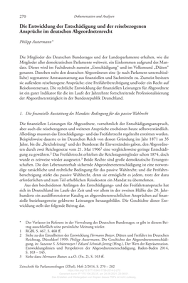 Die Entwicklung Der Entschädigung Und Der Reisebezogenen Ansprüche Im Deutschen Abgeordnetenrecht