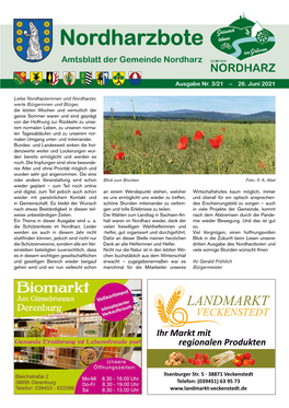 Amtsblatt Der Gemeinde Nordharz GEMEINDE NORDHARZ