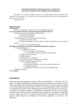 1 Immigration Detention in International Law And