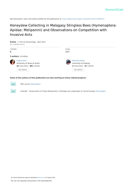 Honeydew Collecting in Malagasy Stingless Bees (Hymenoptera: Apidae: Meliponini) and Observations on Competition with Invasive Ants