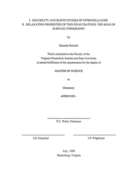 I. Solubility and Blend Studies of Nitrocellulose It