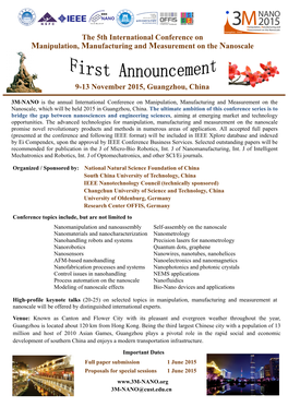 The 5Th International Conference on Manipulation, Manufacturing and Measurement on the Nanoscale