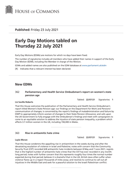 View Early Day Motions PDF File 0.08 MB