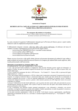 La Carta Consente Di Acquistare L'abbonamento Integrale Per La Provincia Di Genova Presso I Punti Vendita Indicati in Sede Di