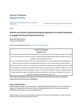 Women and Alcohol: a Phenomenological Exploration of Women’S Decisions to Engage with Drug and Alcohol Services