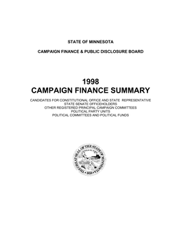 1998 Campaign Finance Summary