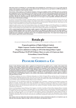 Rotala Admission Document August 2005
