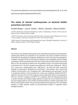 The Action of Selected Isothiocyanates on Bacterial Biofilm Prevention and Control