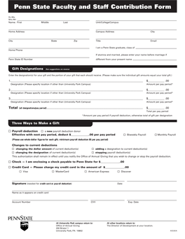 Penn State Faculty and Staff Contribution Form